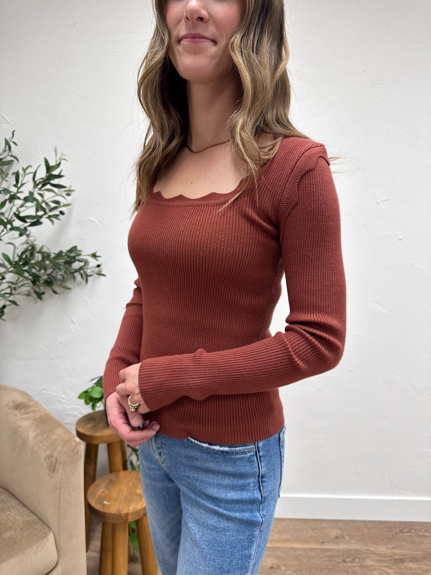 Scallop Long Sleeve Sweater