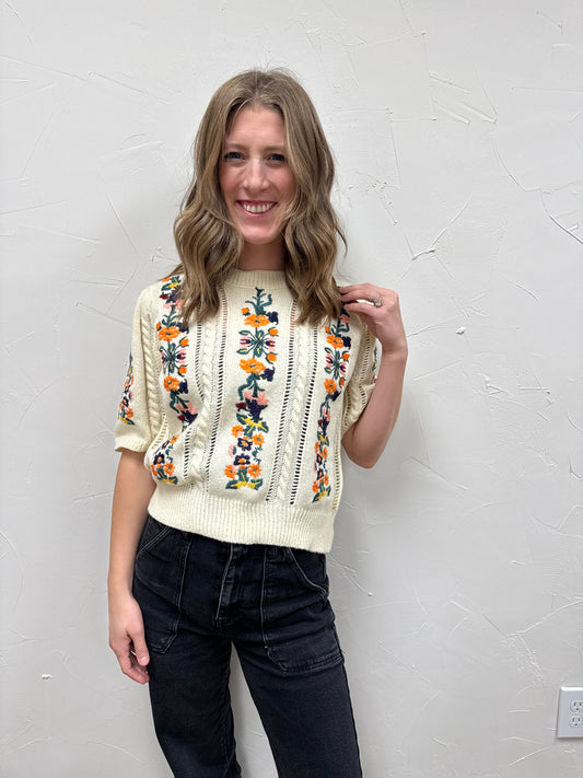 Floral Embroidery Pullover Sweater