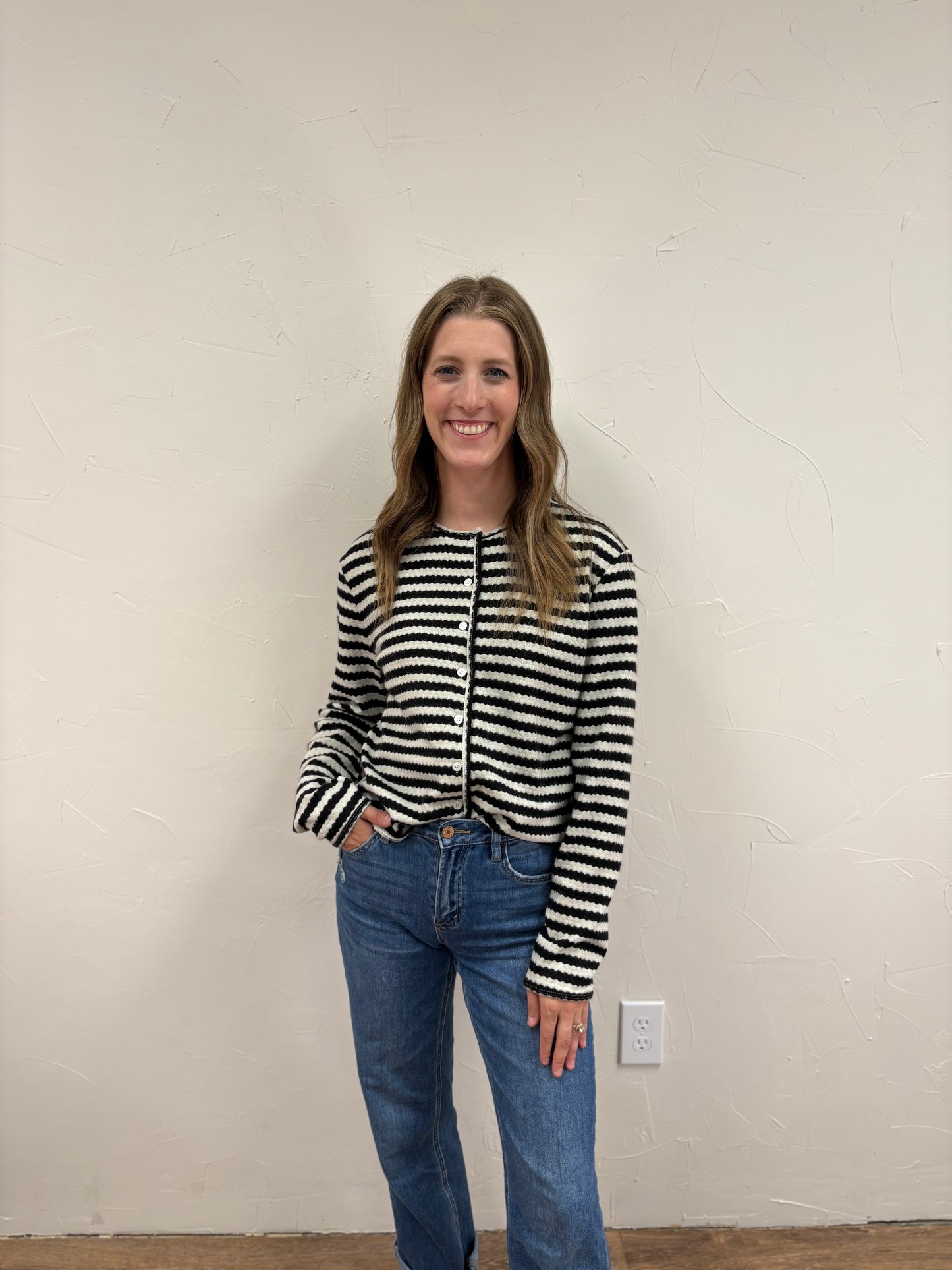Ric Rac Striped Button-Up Knit Top