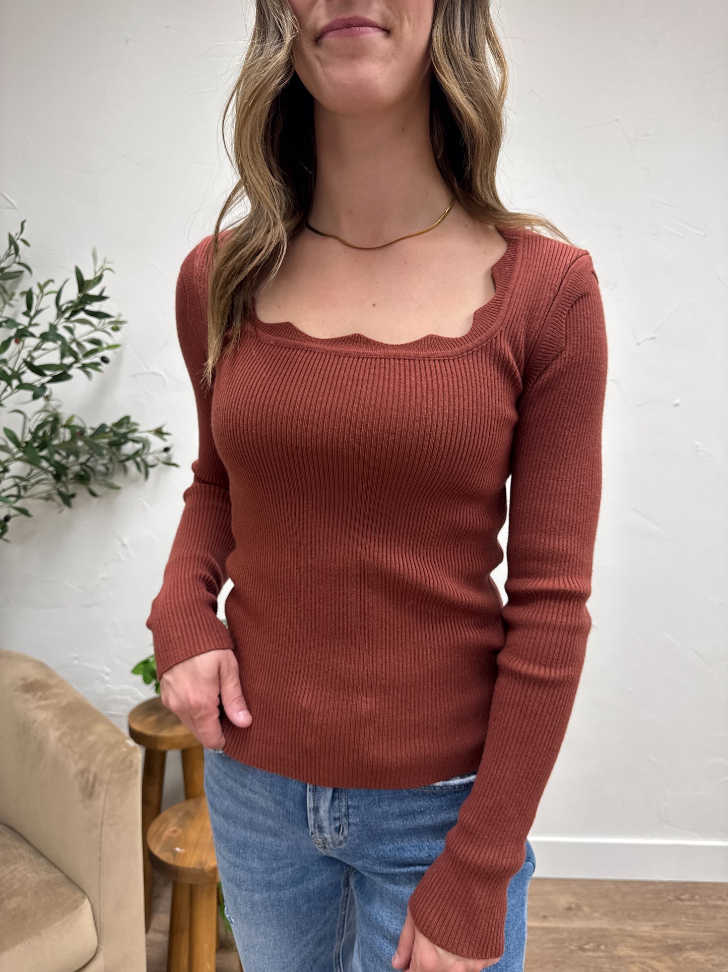 Scallop Long Sleeve Sweater