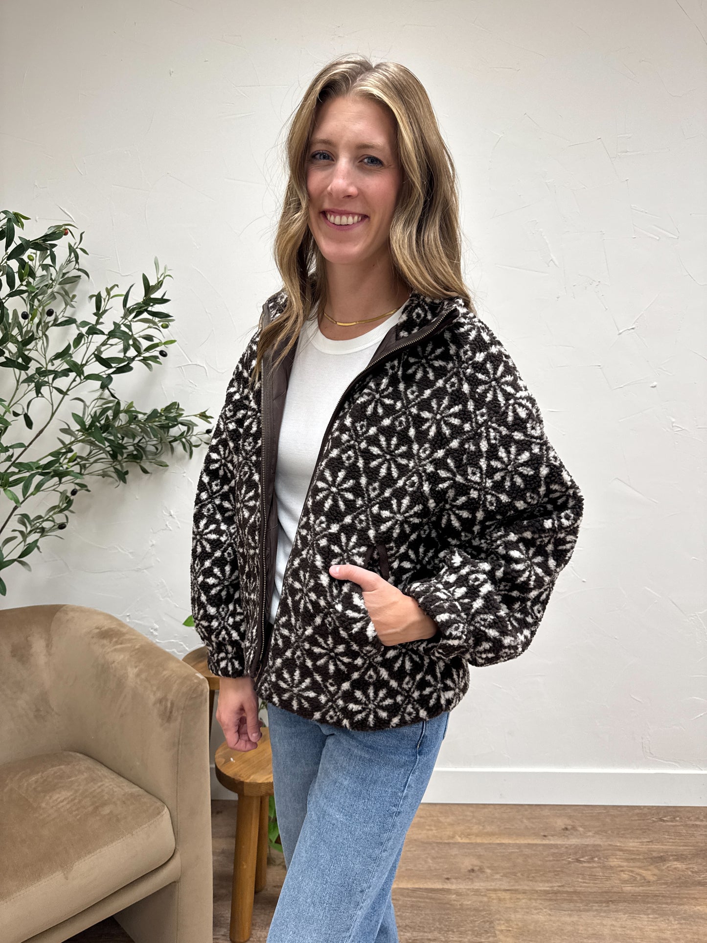 Snowflake Zip-Up Sherpa Jacket