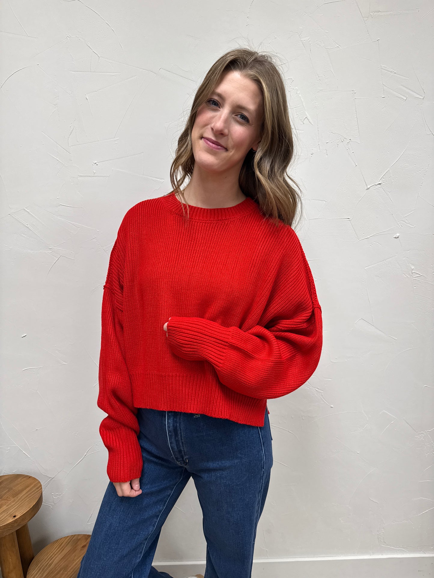 Ribbed Knit Oversized Cropped Sweater