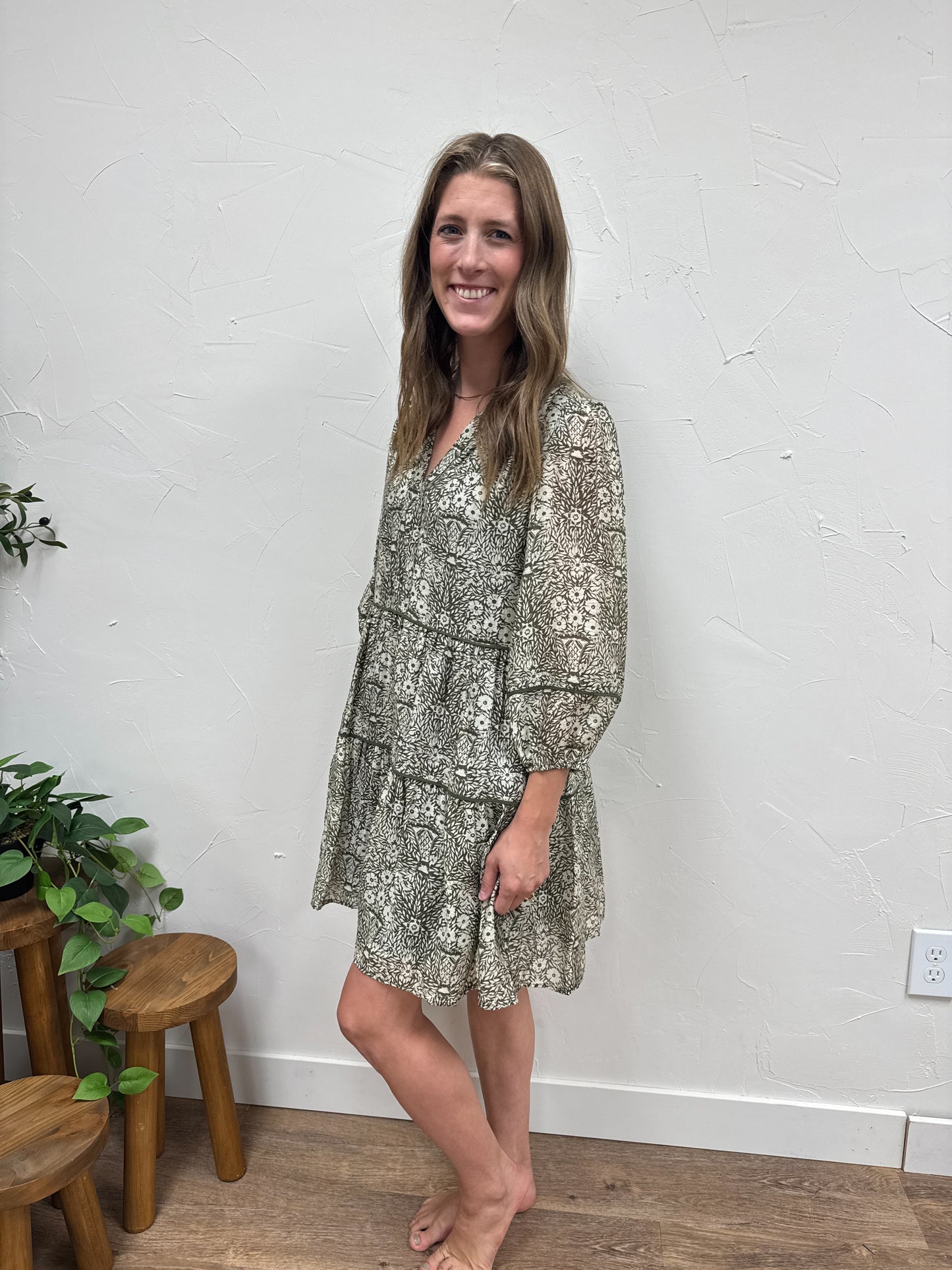 Sheer Sleeve Printed Dress