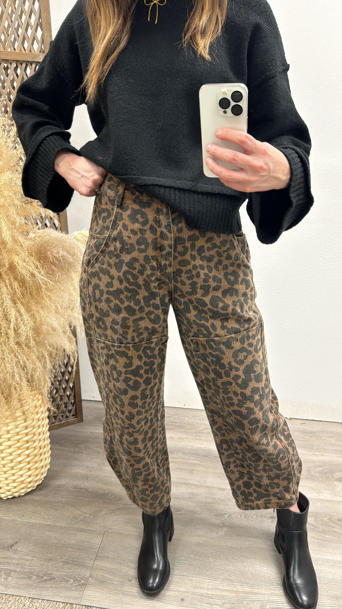 Leopard Barrel Jean - Three:Twelve Boutique