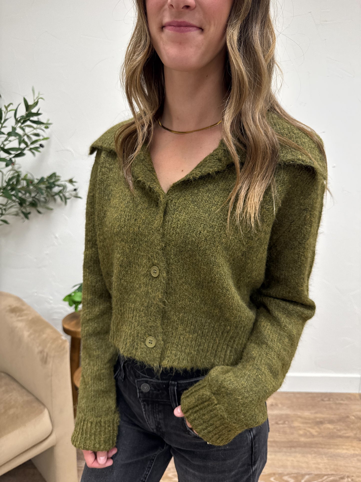 Button Up Collar Neck Cardigan