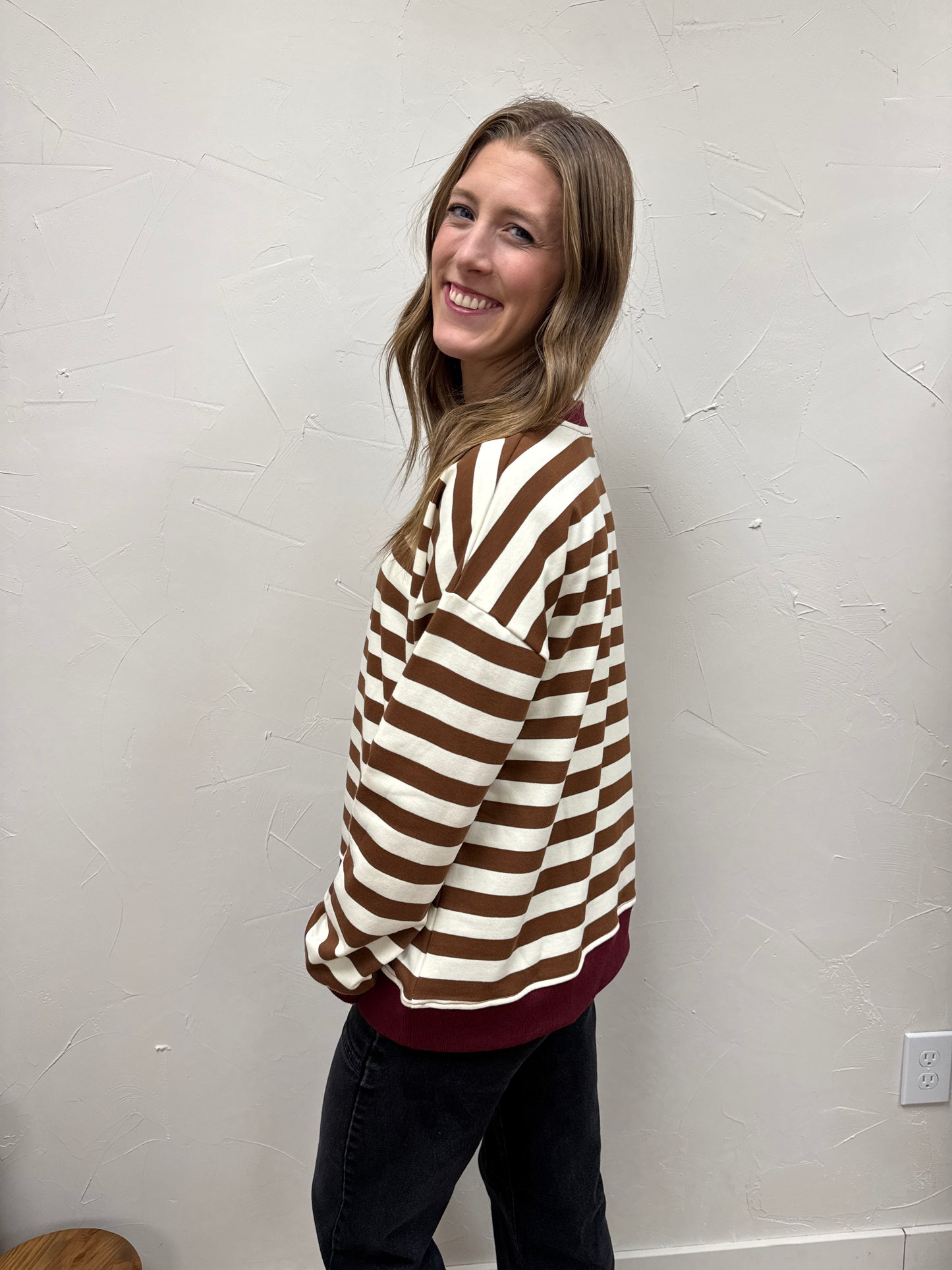 Color Contrast Stripe Oversized Sweatshirt