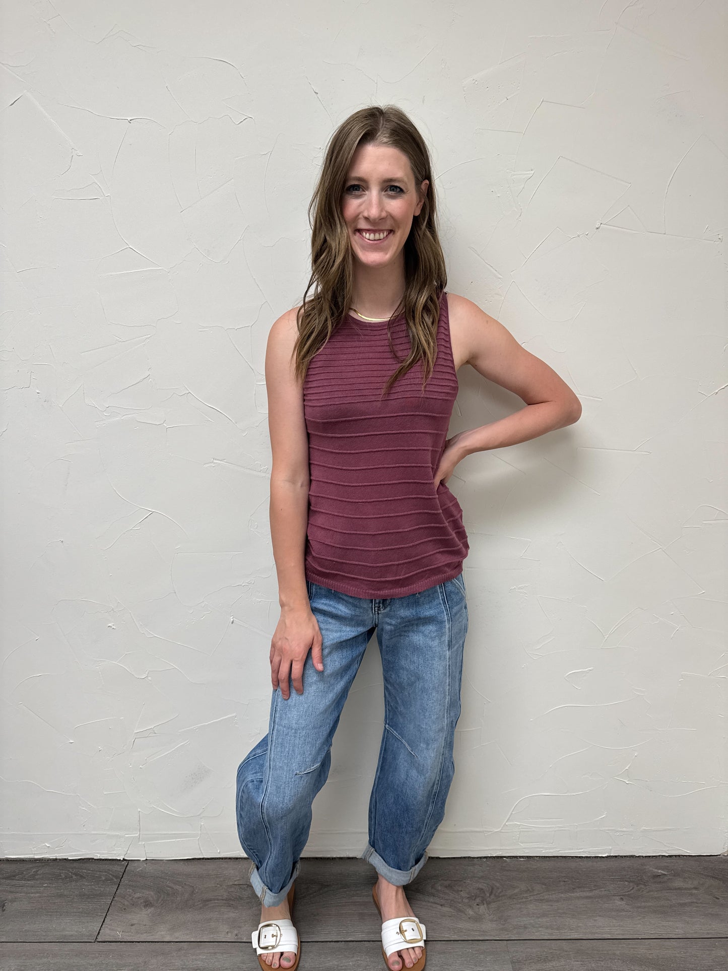 Pintuck texture striped tank top