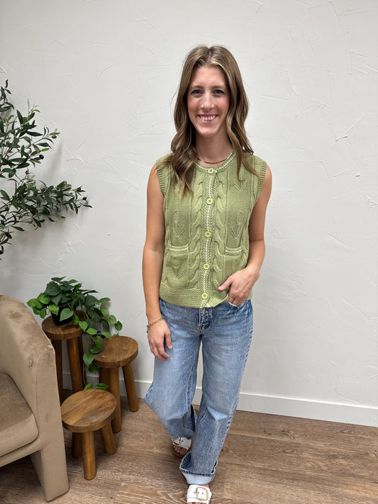 Round Neck Button Up Sweater Vest