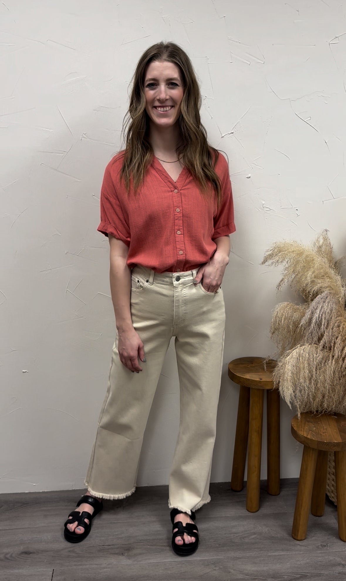 Wide Leg Fray Hem Denim