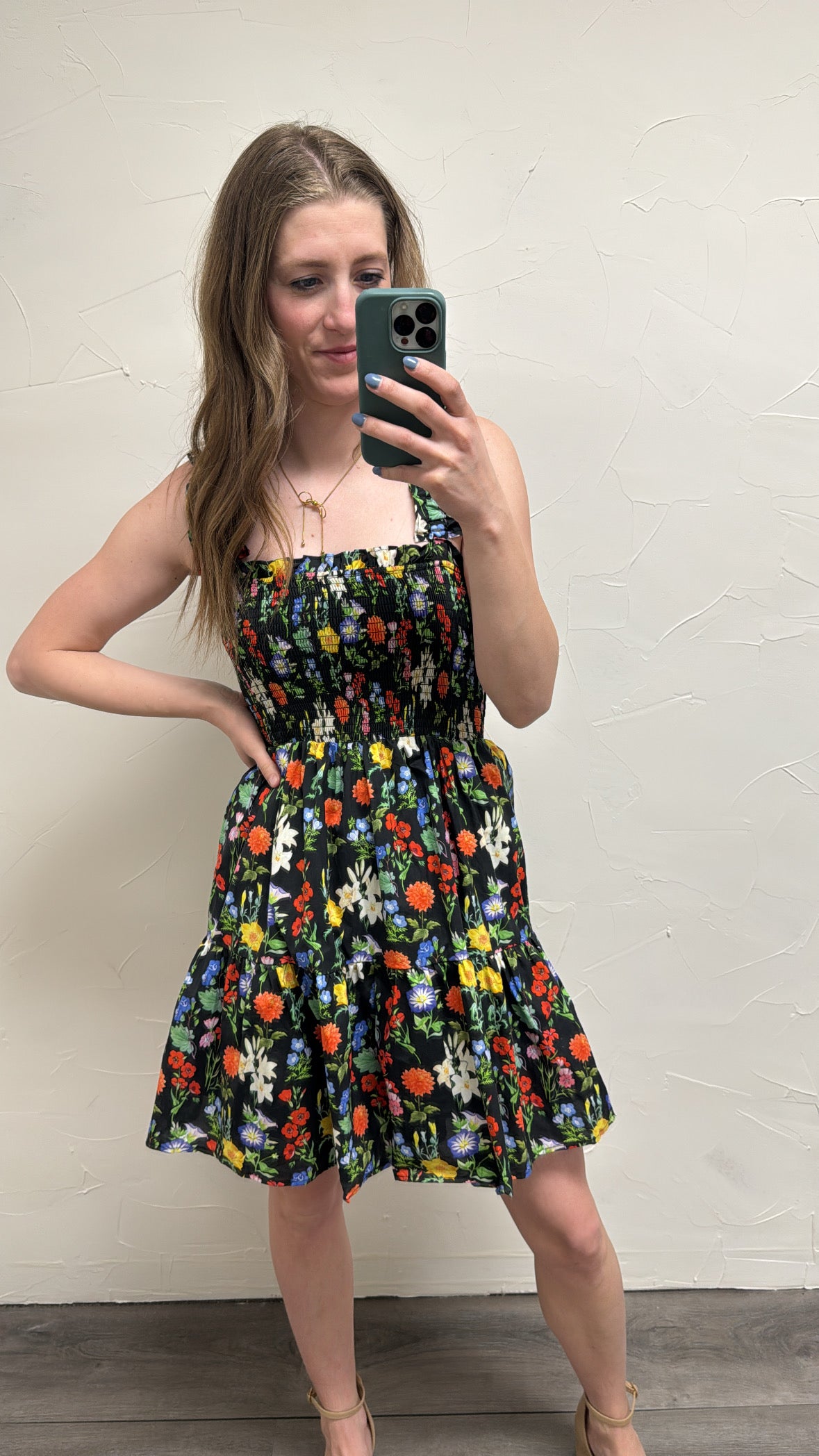 Floral print ruffle strap pullover mini dress