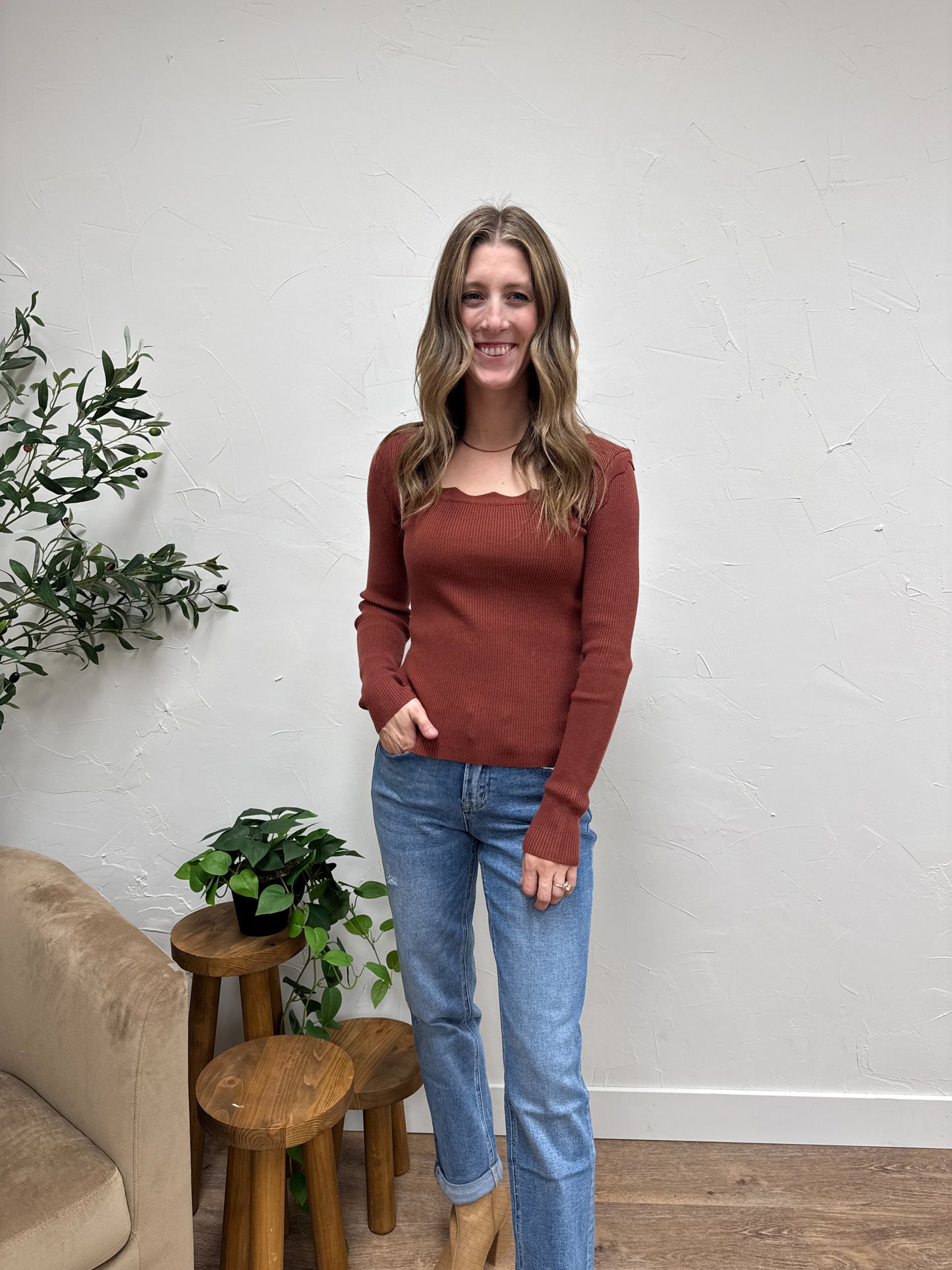 Scallop Long Sleeve Sweater
