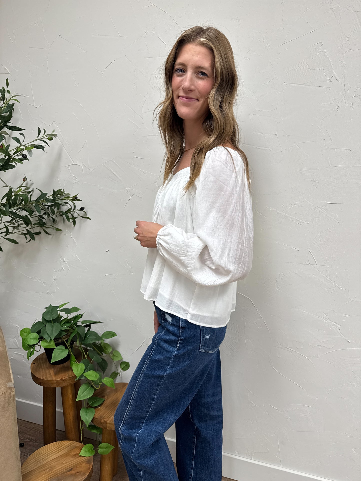 Heart Neck Woven Blouse Top