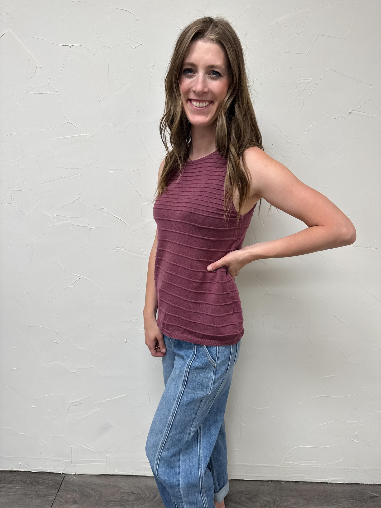 Pintuck texture striped tank top