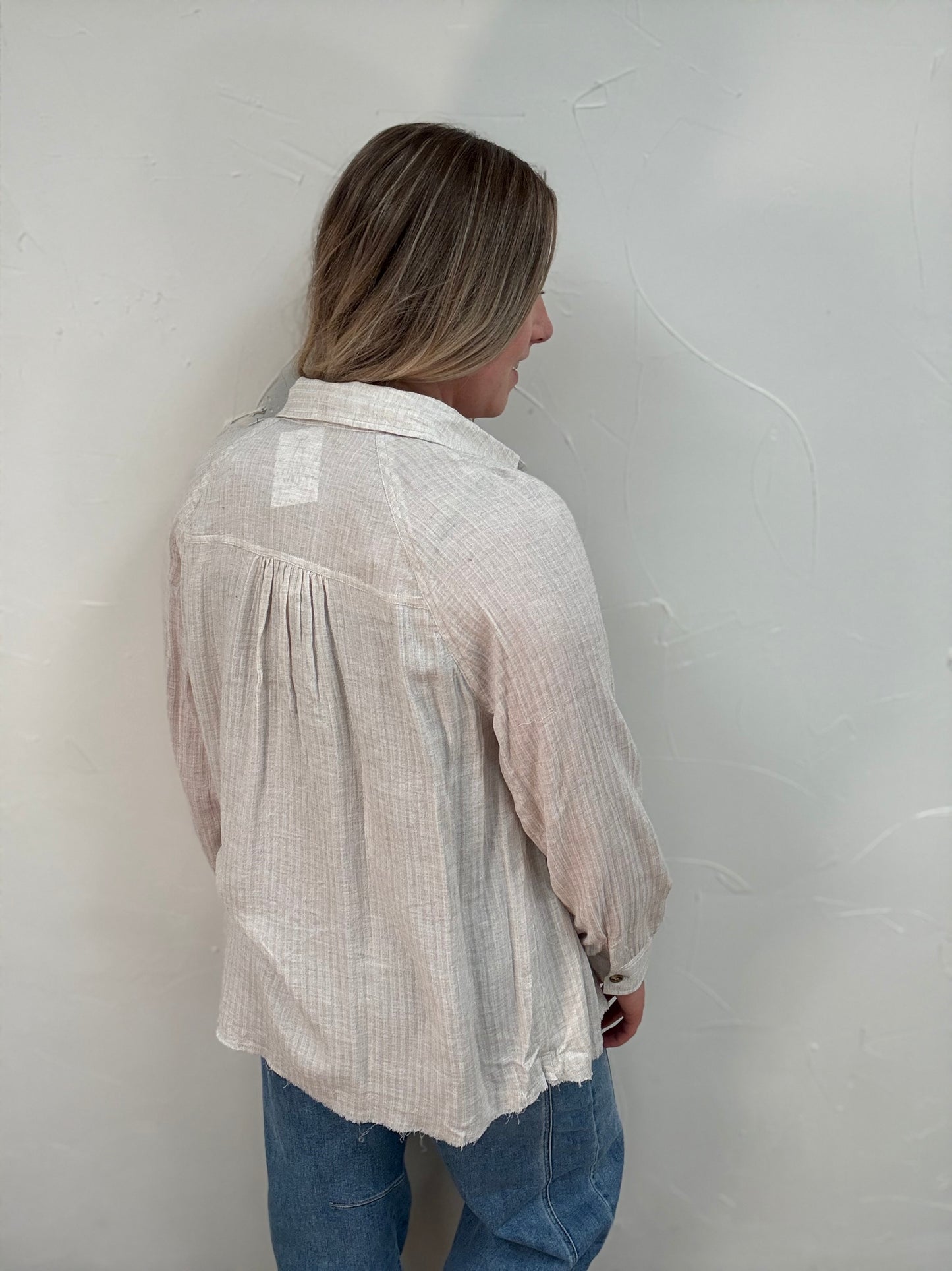 Raglan Button Down Striped Top