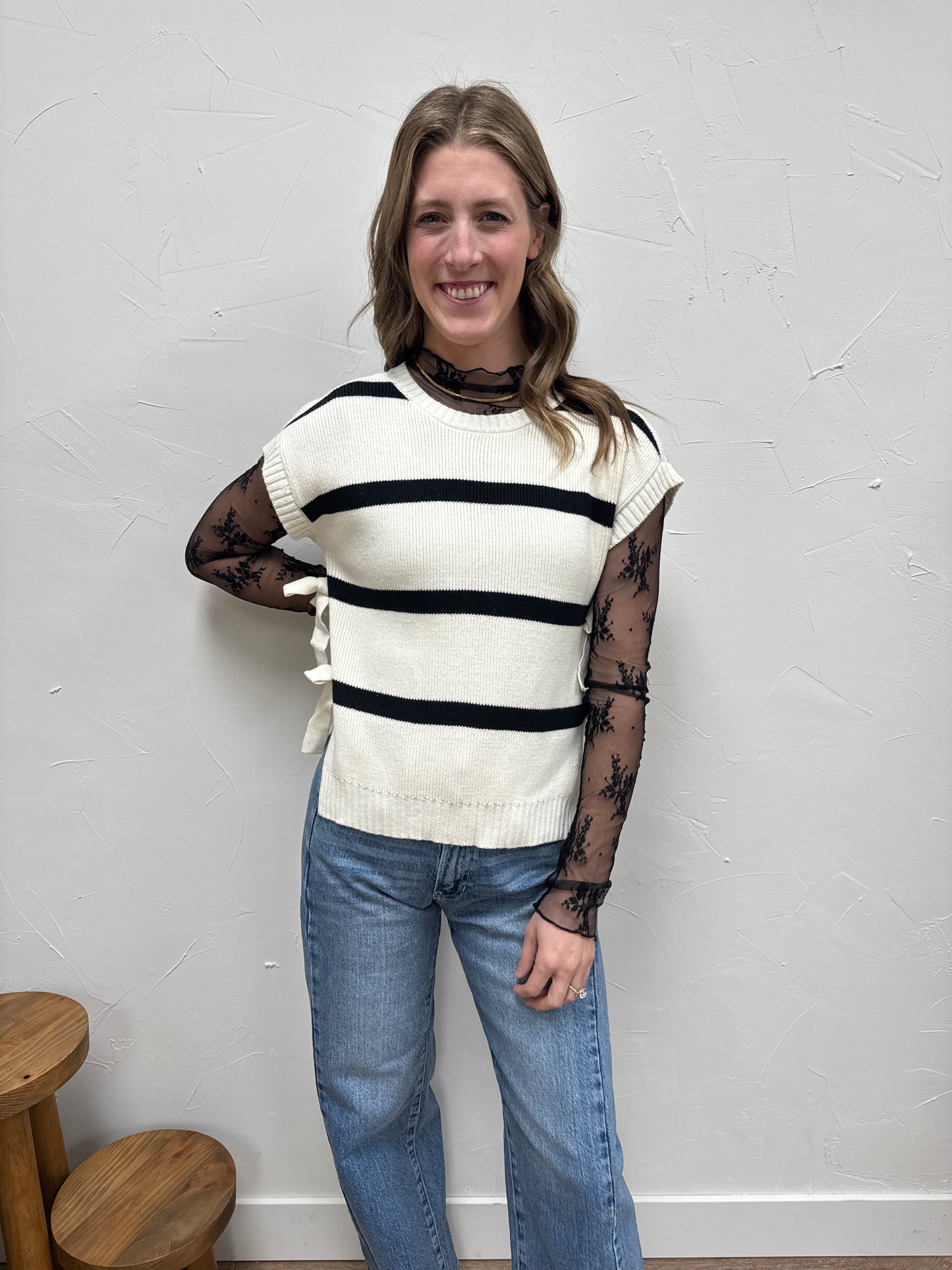 Stripe Side Tie Sweater Vest