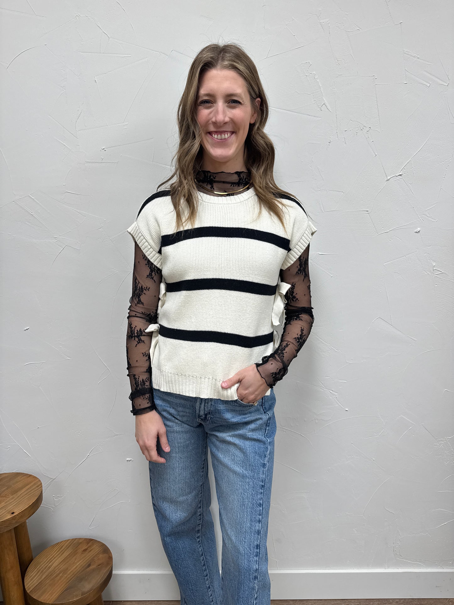 Stripe Side Tie Sweater Vest