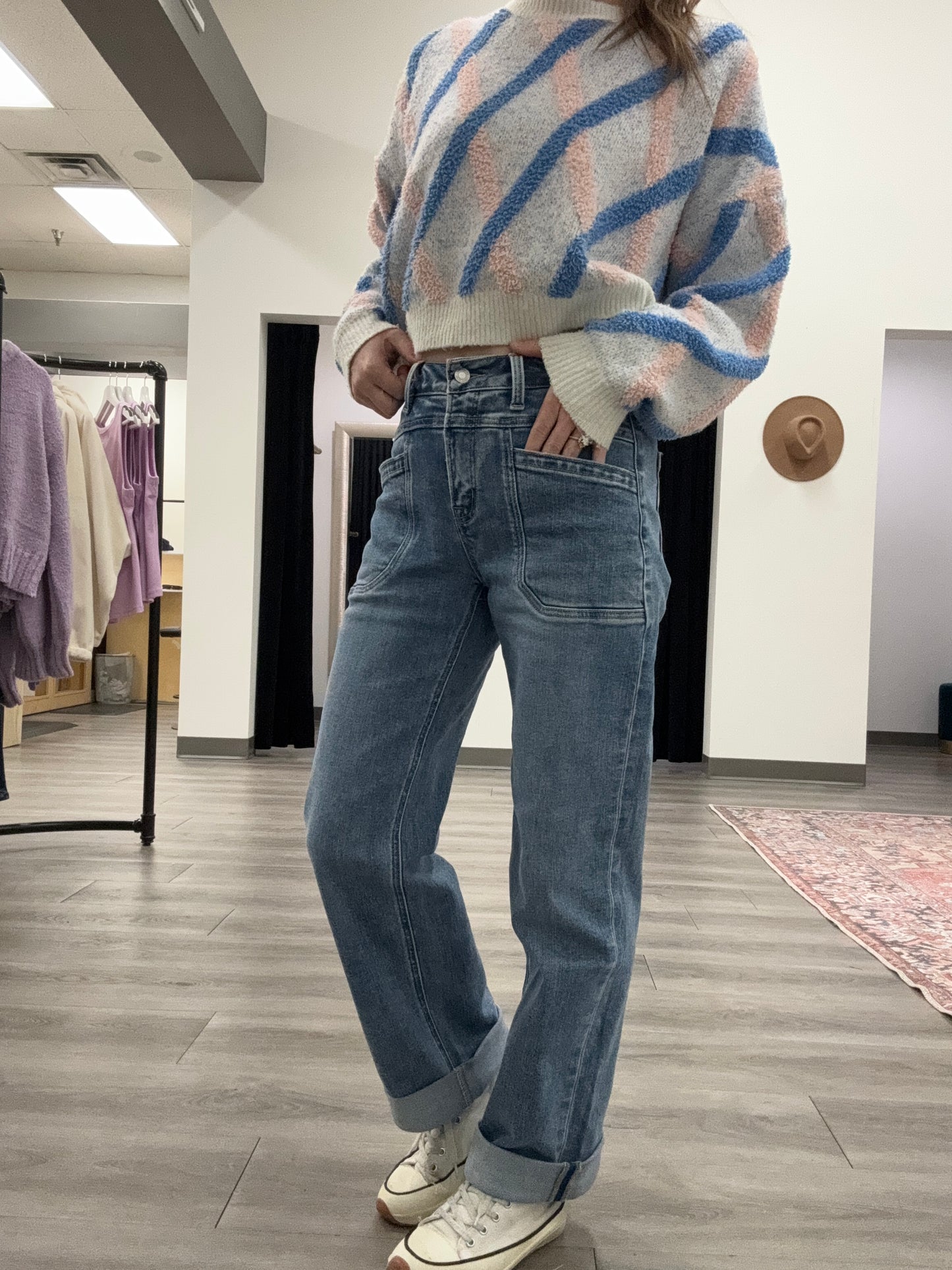 High Rise Slim Wide Leg Jeans with Front Pockets - Three:Twelve Boutique