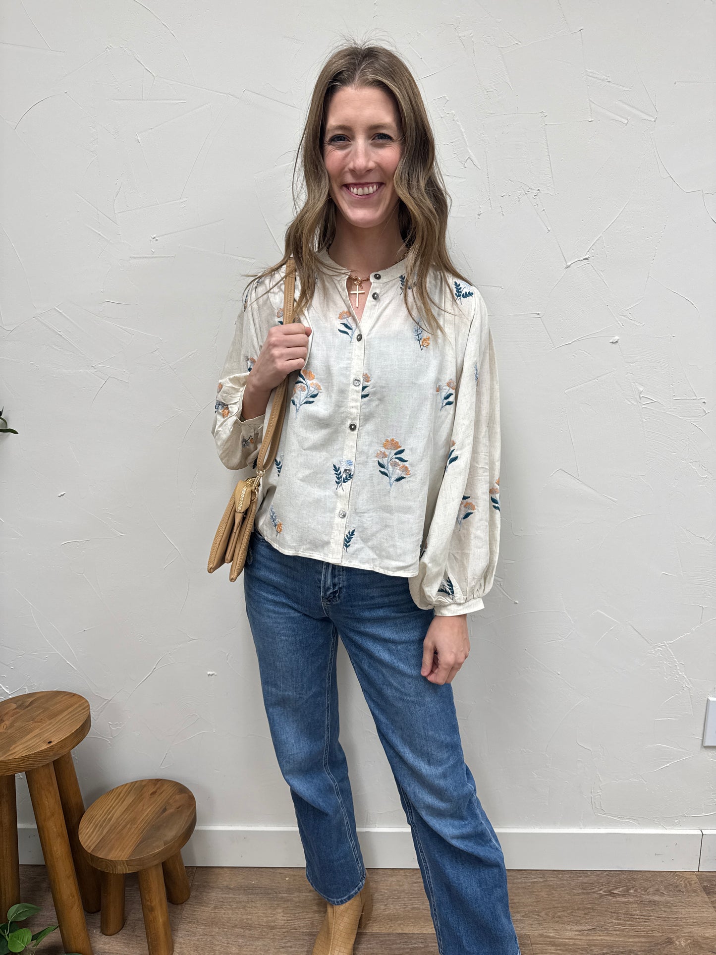 Button Down Embroidered Top