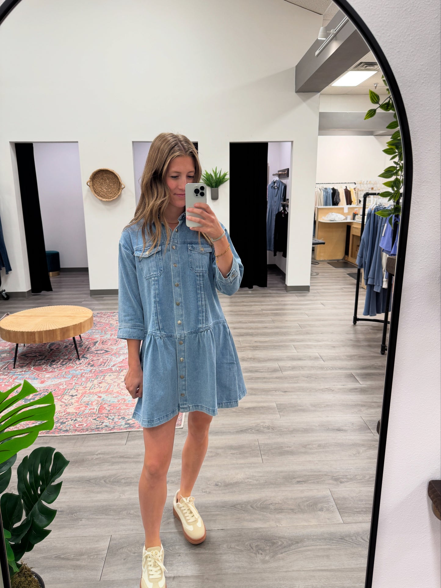 Denim button up mini dress