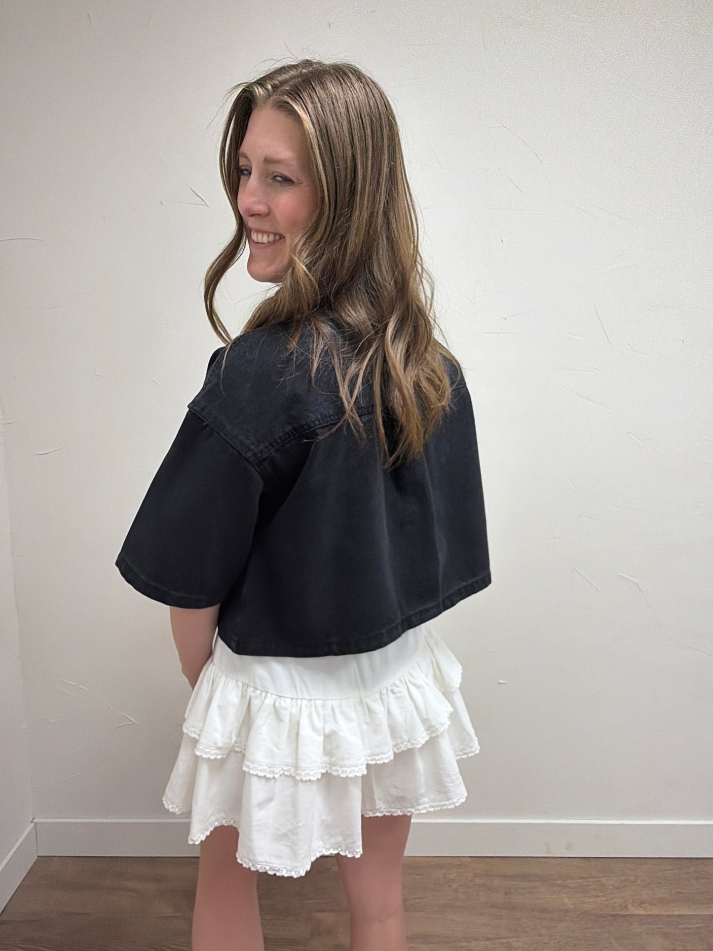 Cropped Denim Short Sleeve Jacket