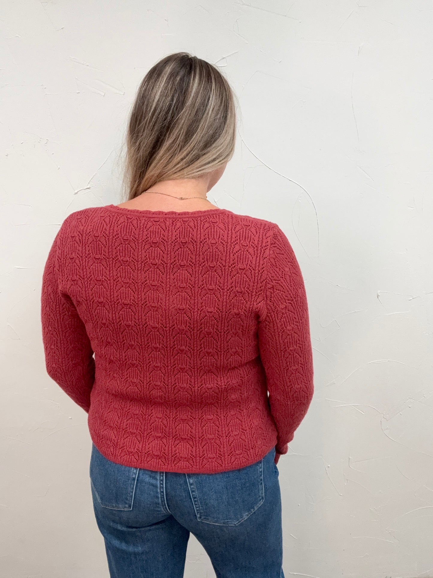Pointelle Knit Scallop Cardigan