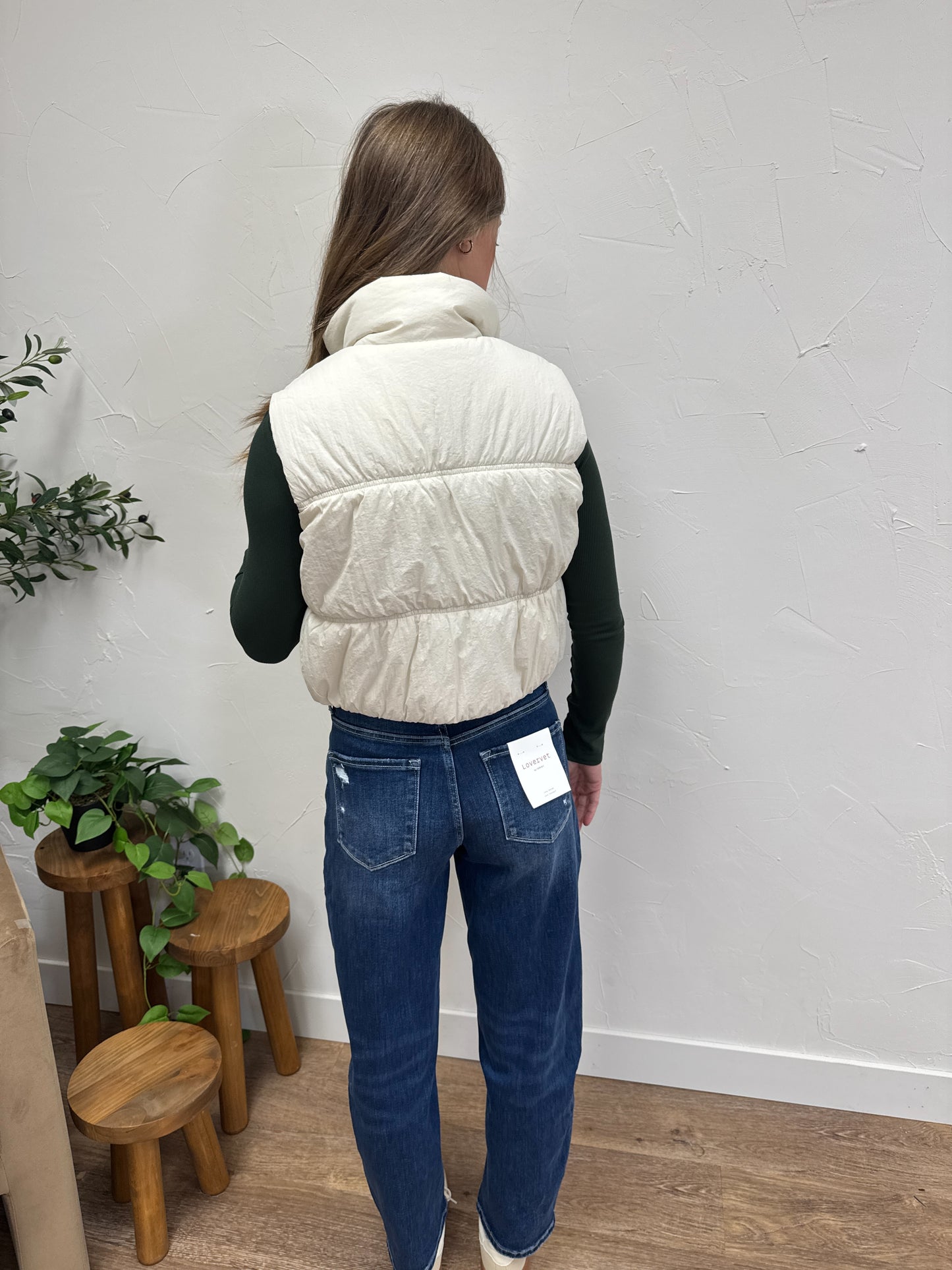 Collared Zip Up Cropped Puffer Vest