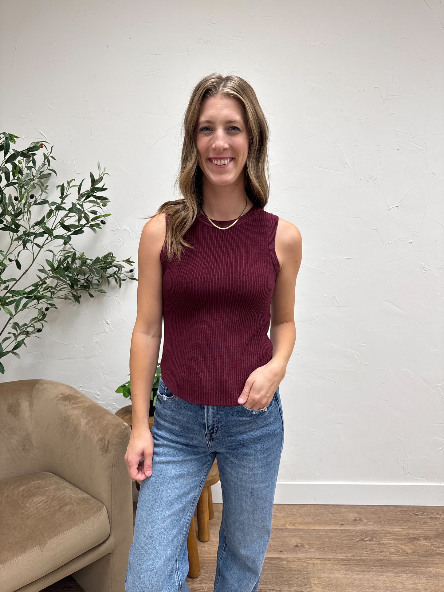Fitted Ribbed Sweater Tank Top