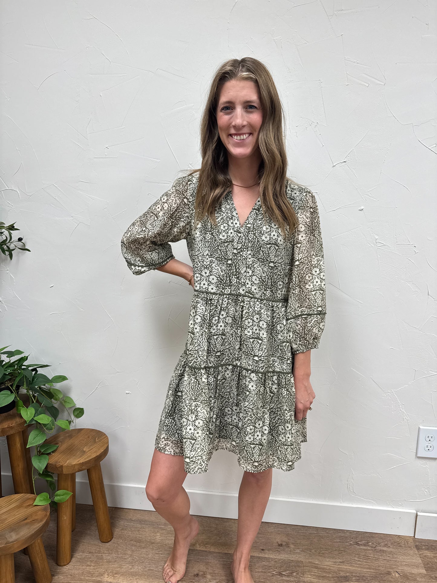 Sheer Sleeve Printed Dress
