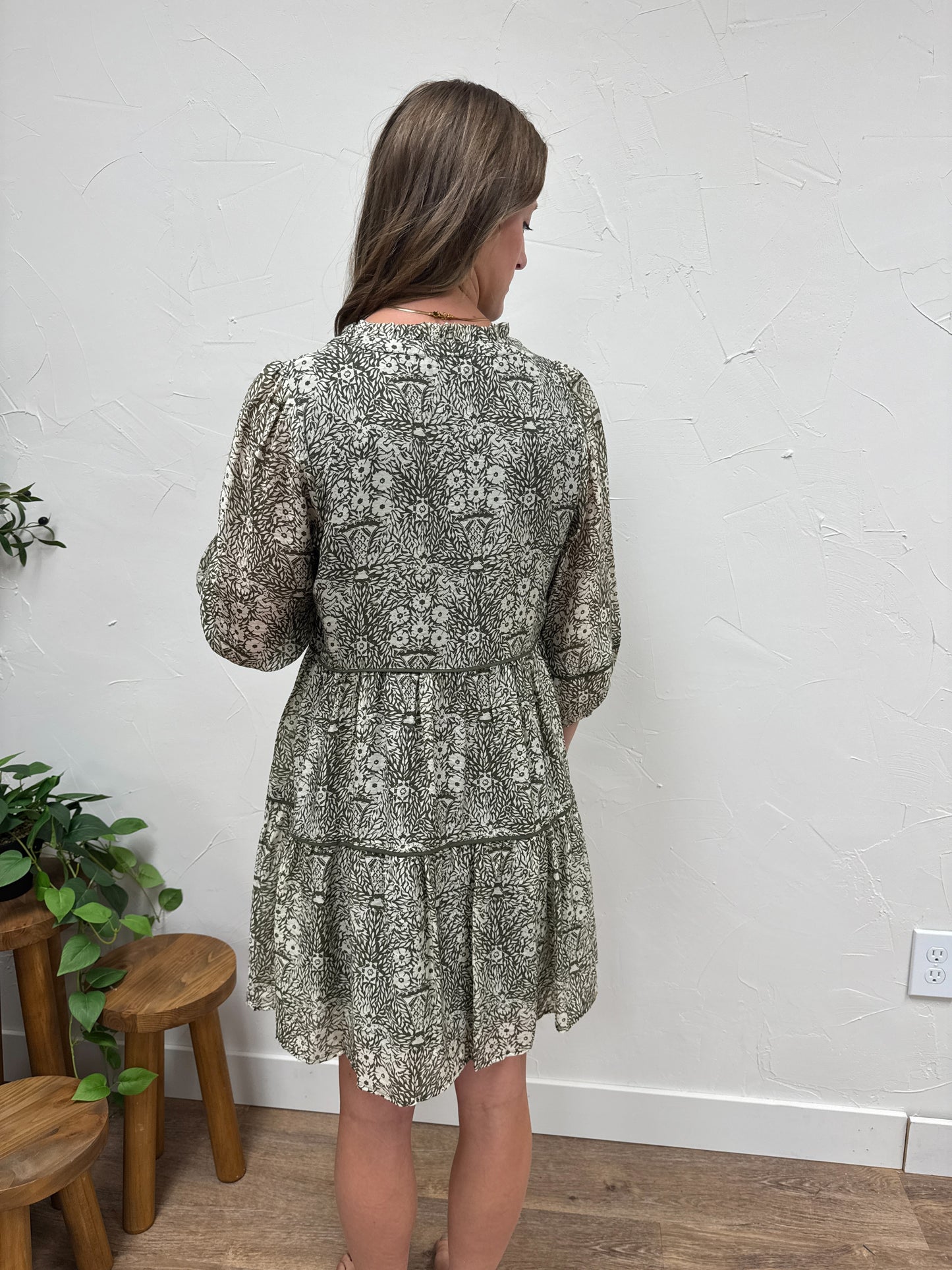Sheer Sleeve Printed Dress