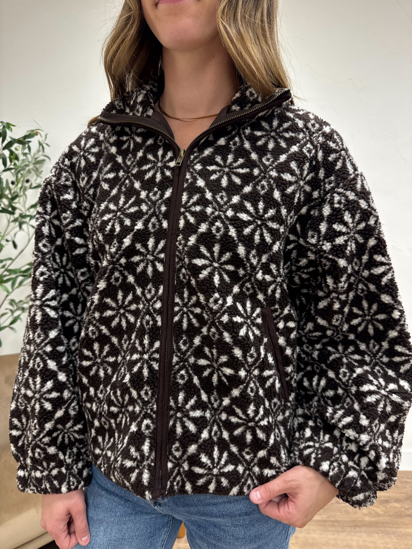 Snowflake Zip-Up Sherpa Jacket