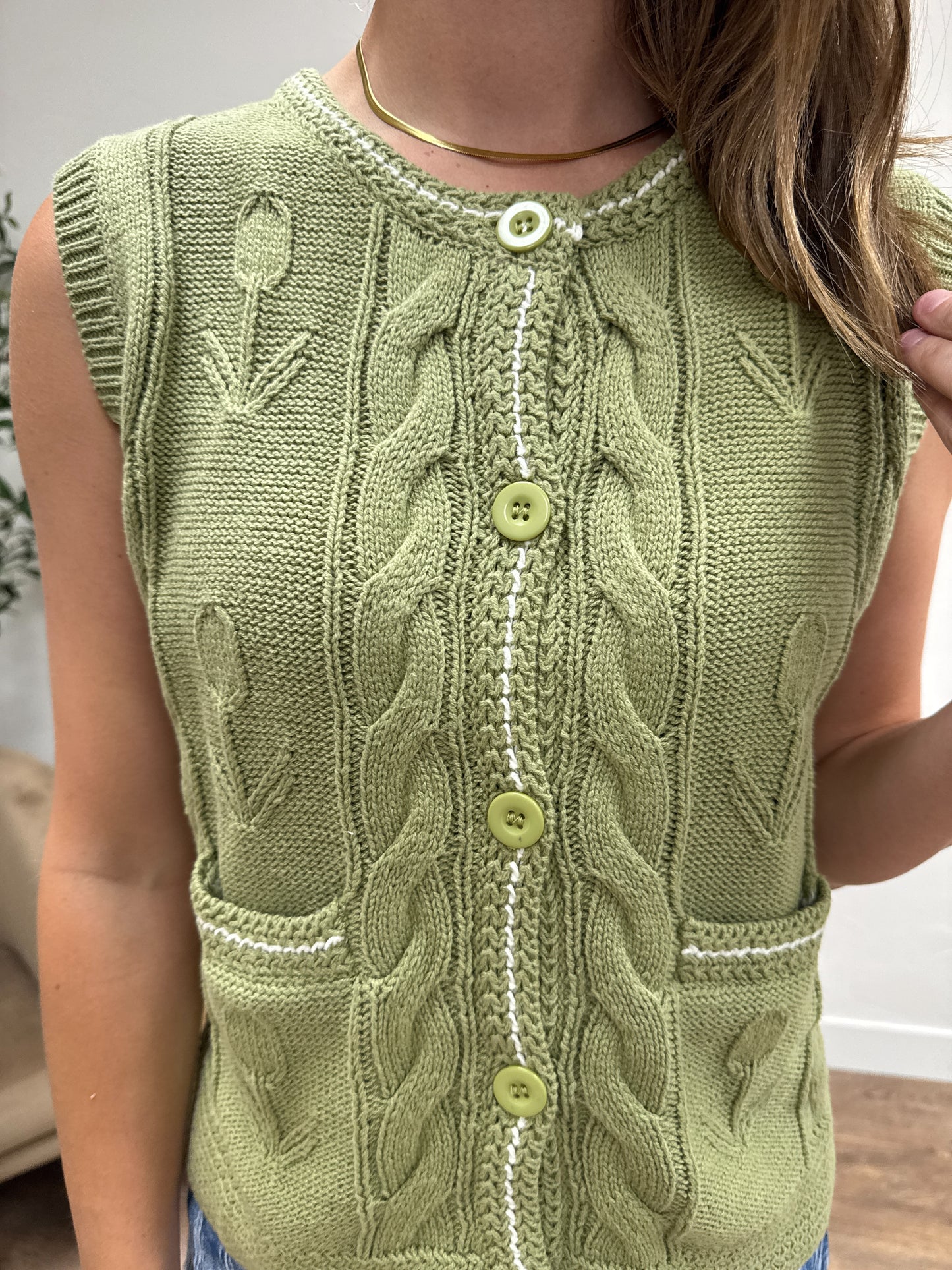 Round Neck Button Up Sweater Vest