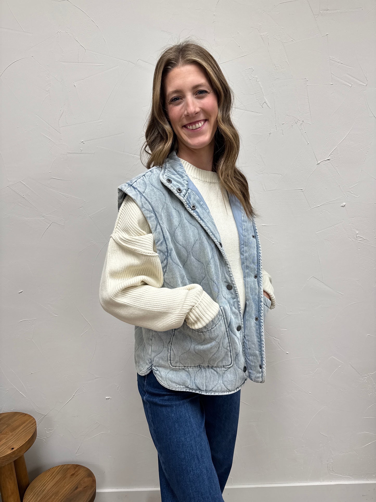 Washed Quilted Button Down Vest