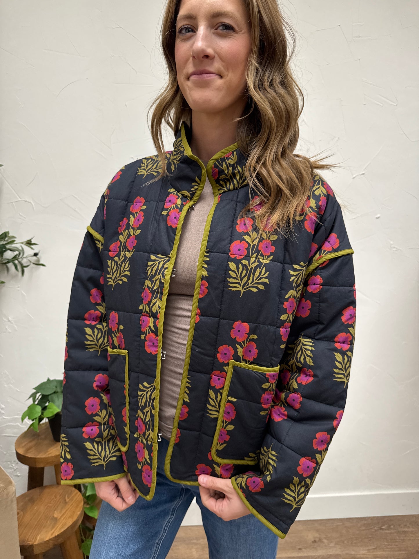 Dark Floral Quilted Jacket