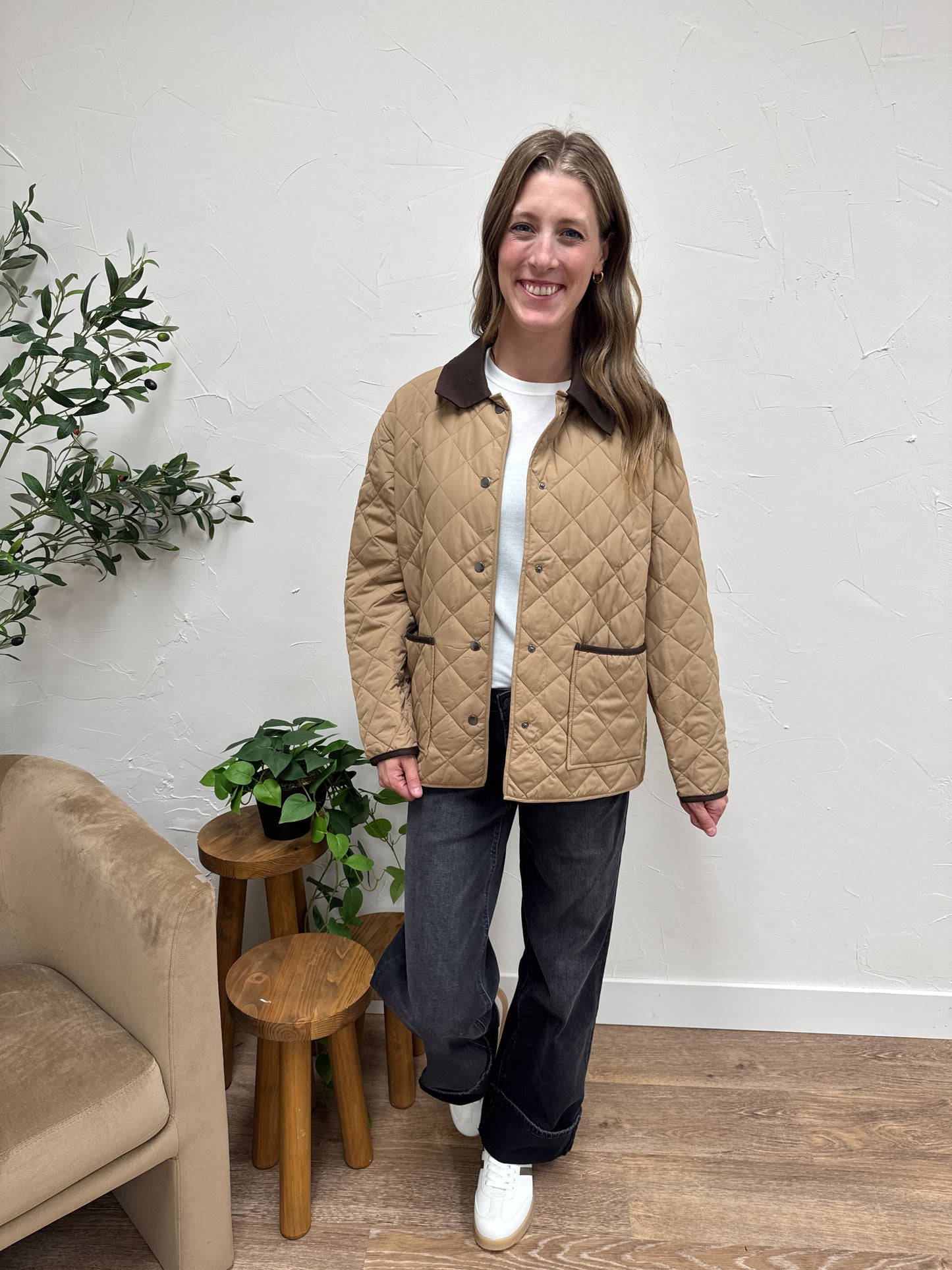 Contrast Collar Quilted Puffer Work Jacket