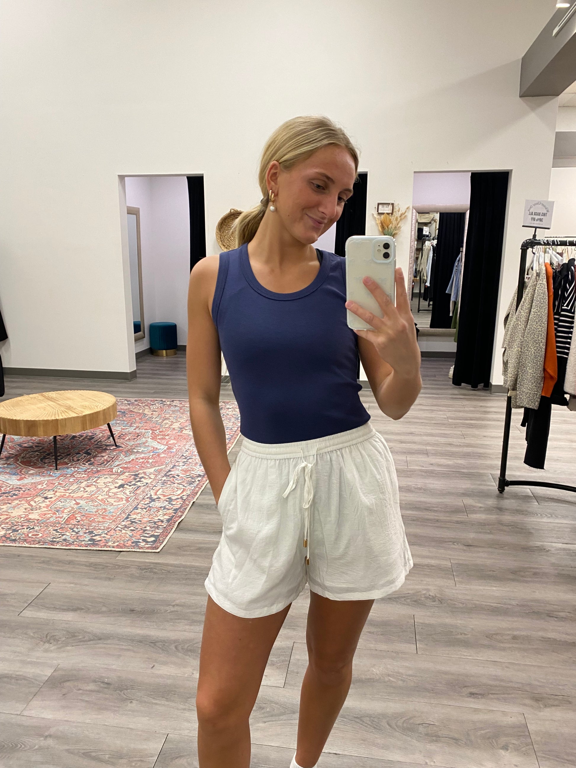 Light Textured Drawstring Shorts - Three:Twelve Boutique