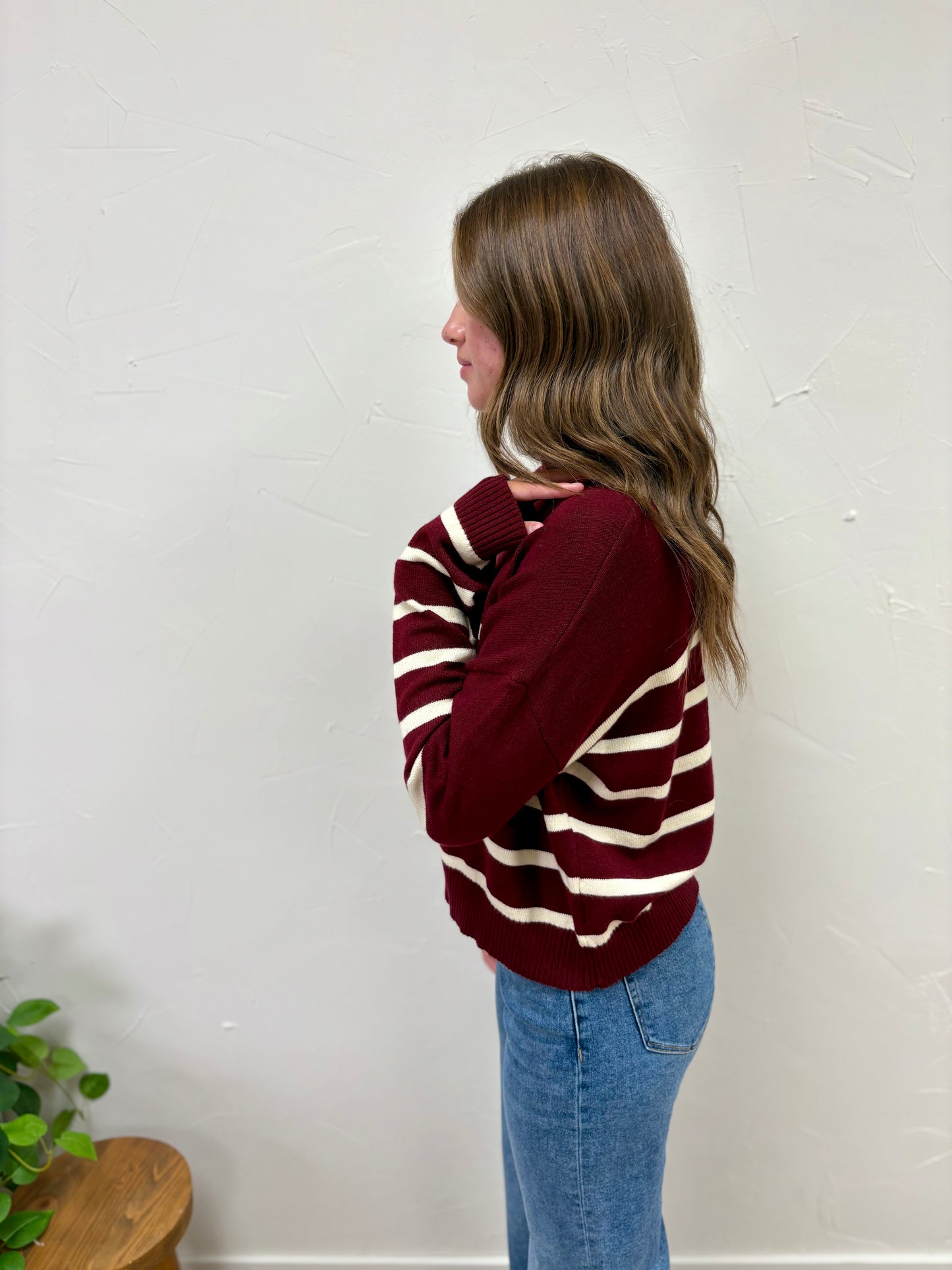 Striped Drop Shoulder Lightweight Sweater