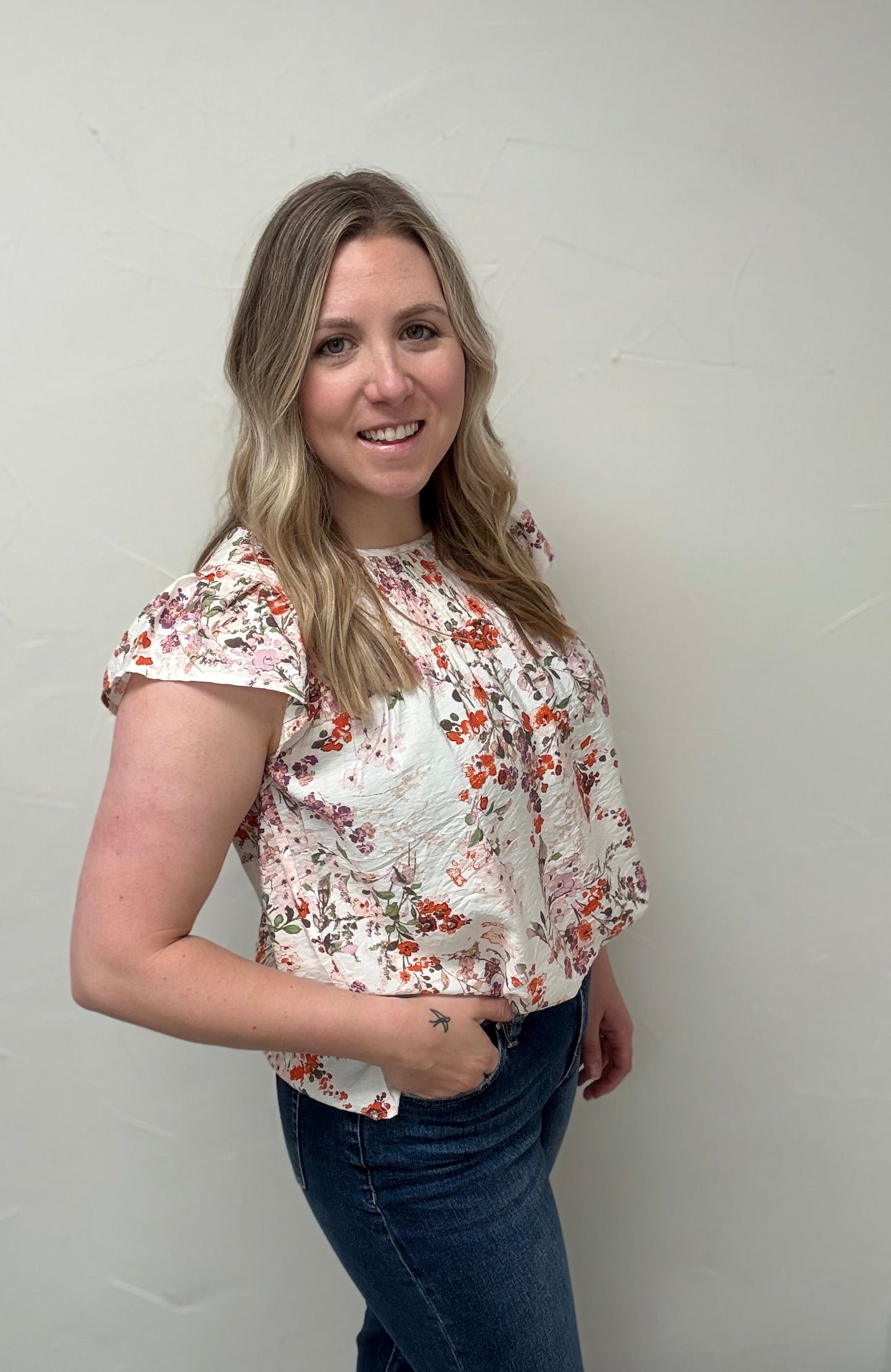 Flutter Sleeve Smocked Chest Top