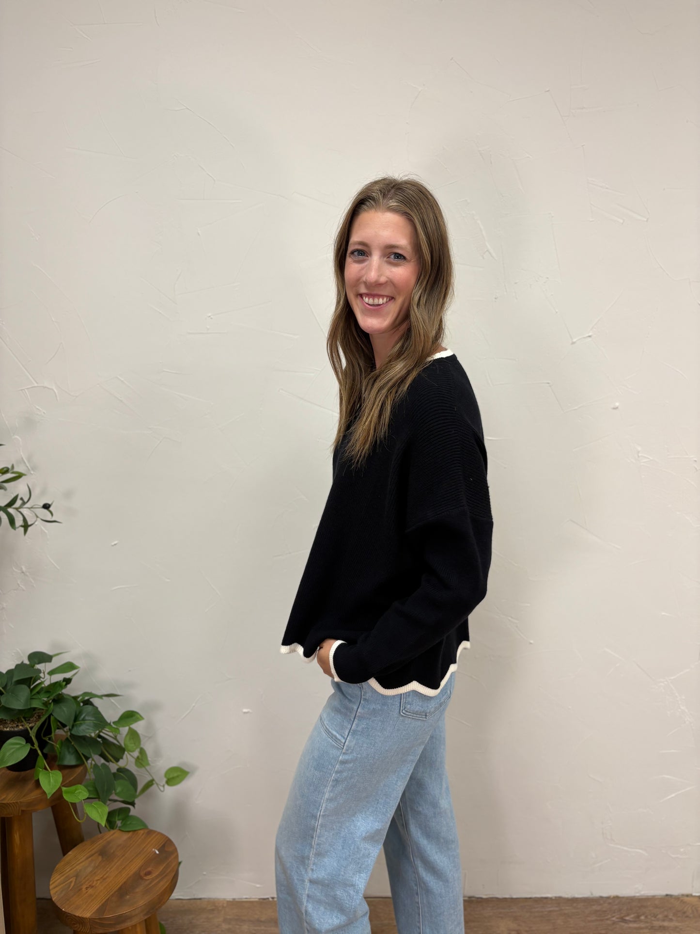Knit Sweater with Contrasting Hem
