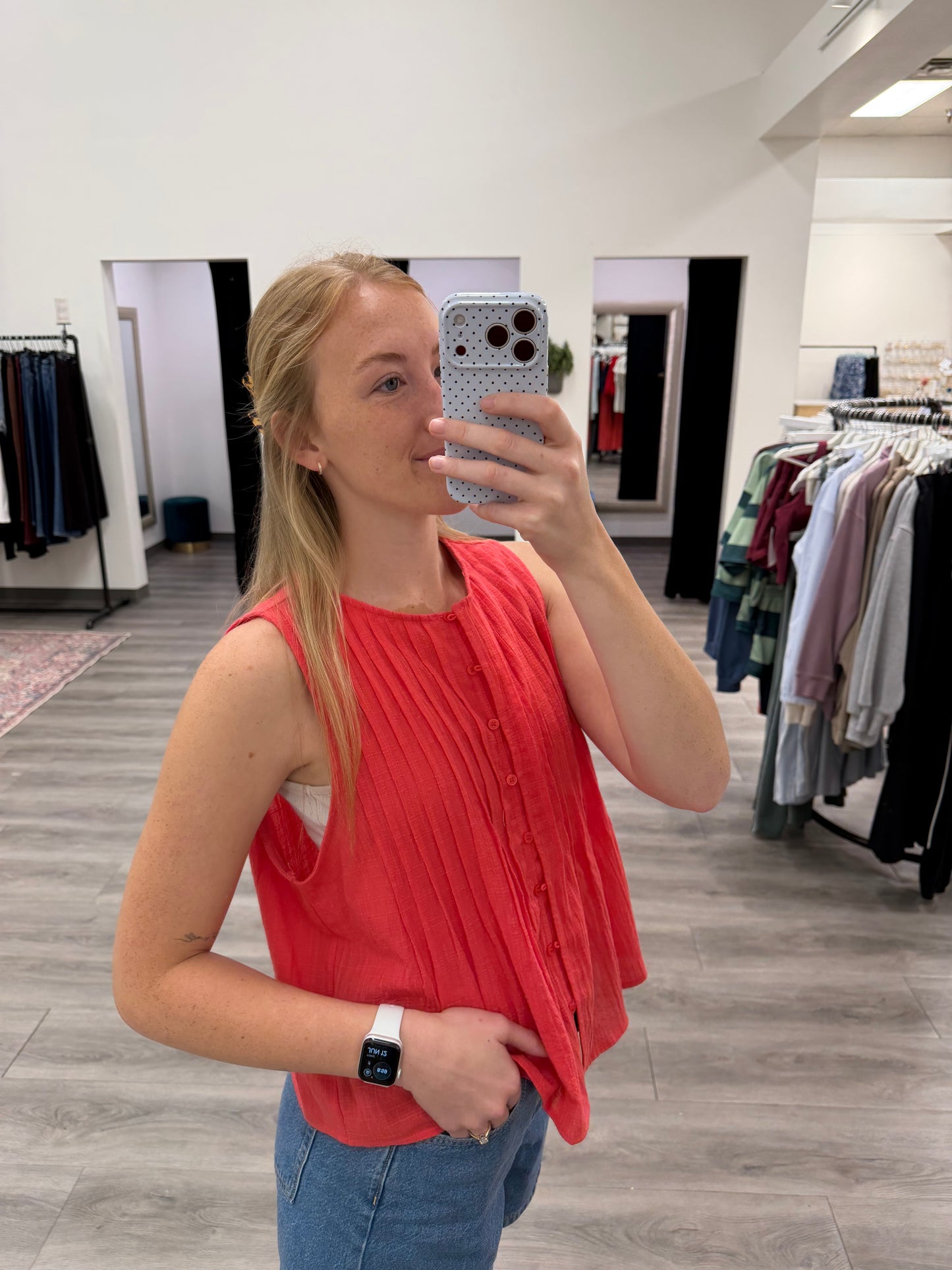 Pleated Button-Up Tank Top