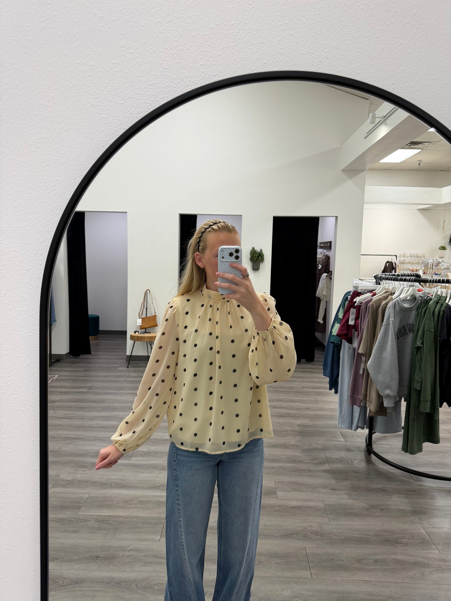 Polka Dot Mock Neck Blouse