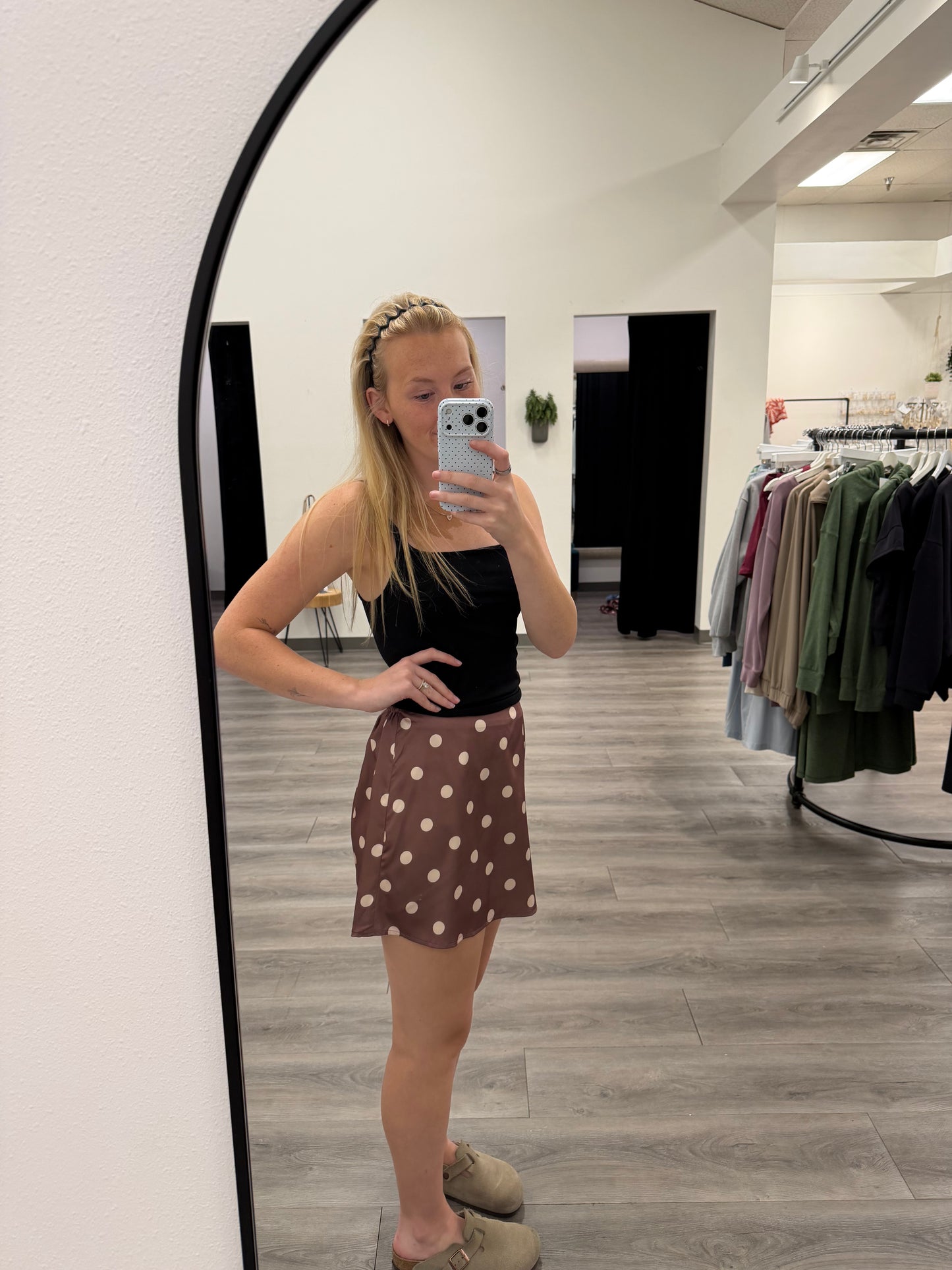 Polka Dot Satin Mini Skirt