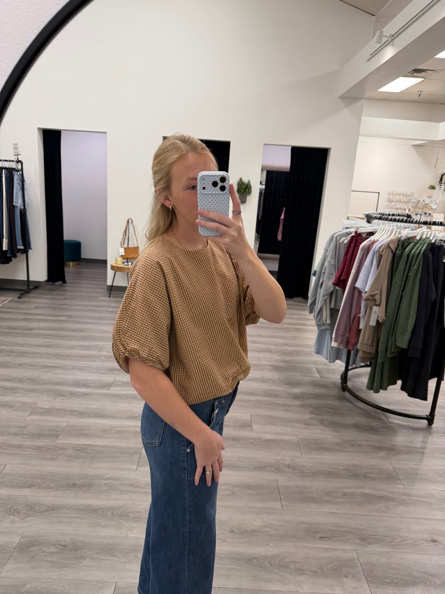 Gingham Dolman Sleeve Top