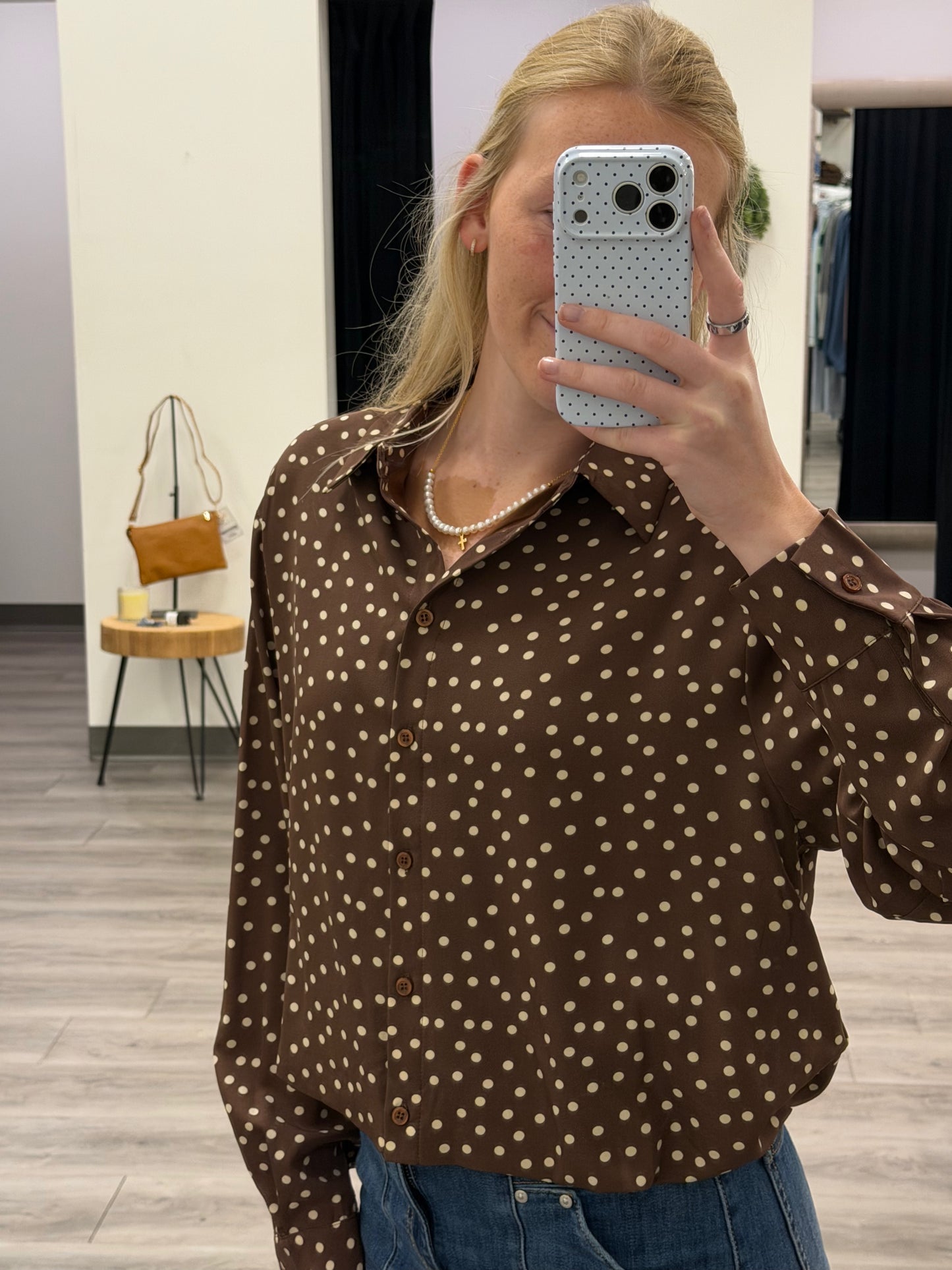 Polka Dot Elasticized Hem Shirt