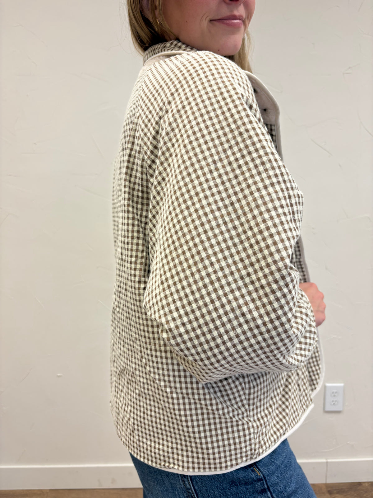 Gingham contrast reversible jacket