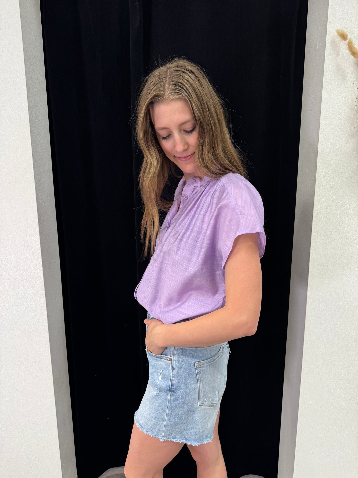 Henley Neckline Button Down Top