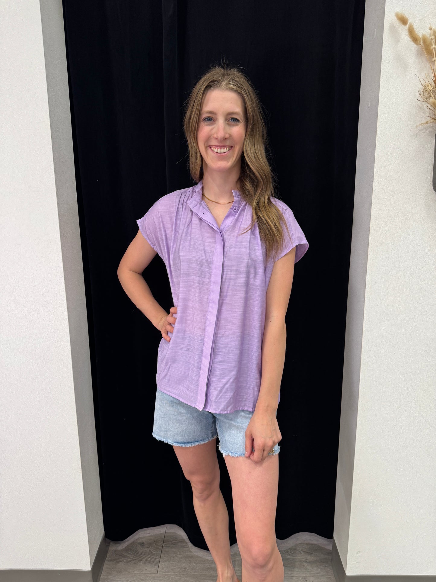 Henley Neckline Button Down Top