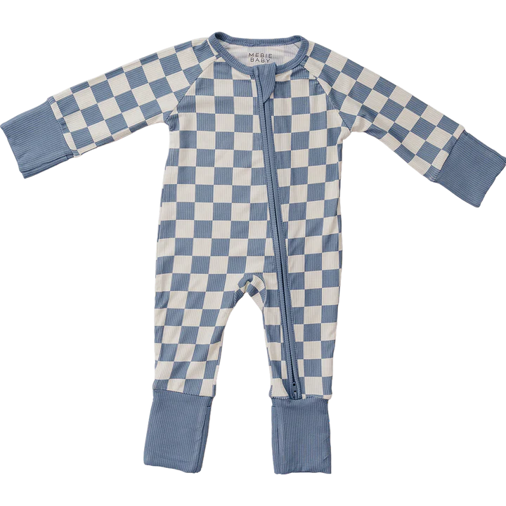 Checkered Ribbed Bamboo Zipper Footie