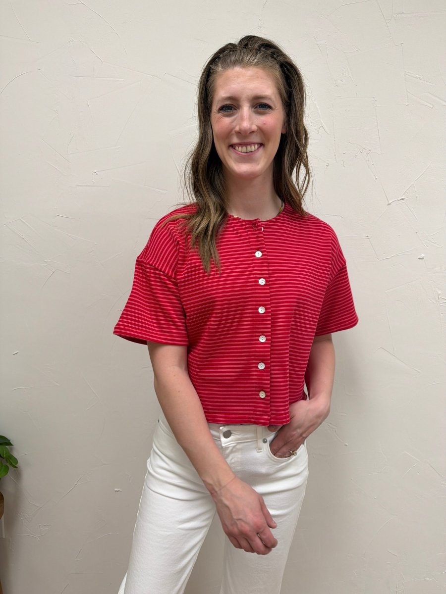 Boxy striped button front top - Three:Twelve Boutique - Three:Twelve Boutique