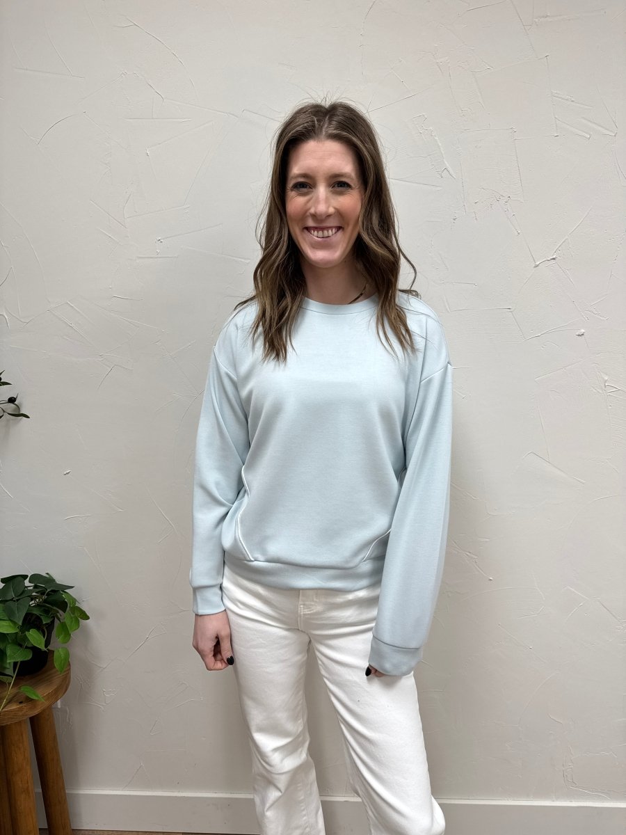 Front view of model wearing Britney Top showing relaxed silhouette — Three:Twelve Boutique