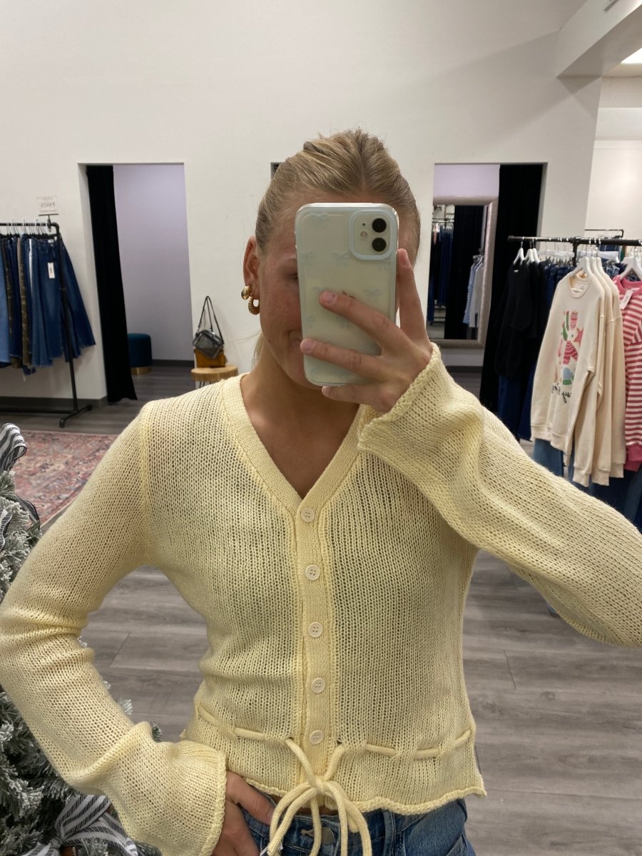 button down sweater cardigan with ties - Three:Twelve Boutique - Three:Twelve Boutique